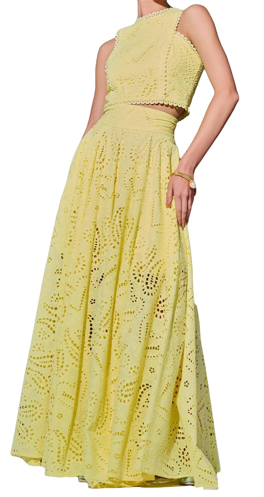 Women's 2 PCS Lace Holes Tank Tops Bodycon Skirts Sexy Nightclub Party Dress Outfits Set