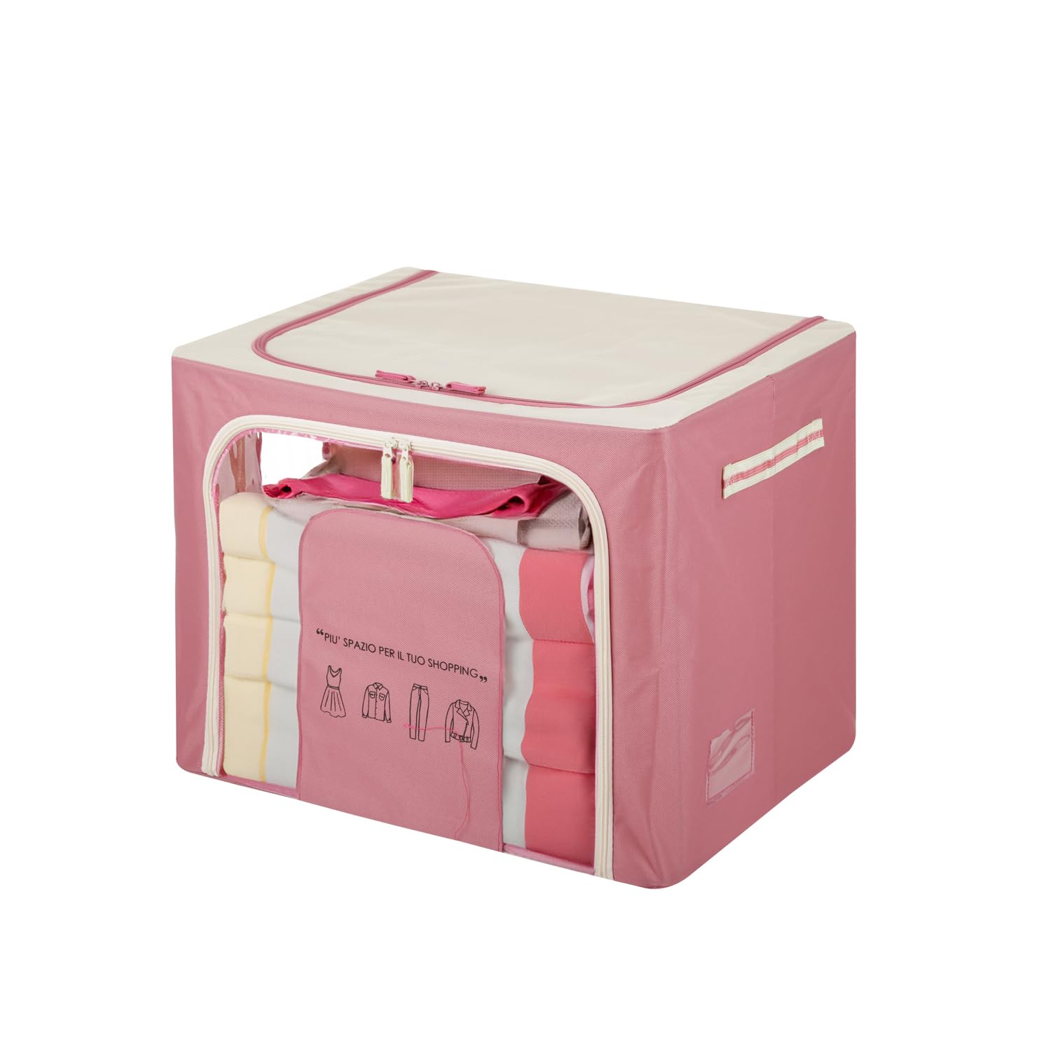 KASANOVA Boîte de rangement 50 x 40 x 40 cm double charnière et inscription mauve