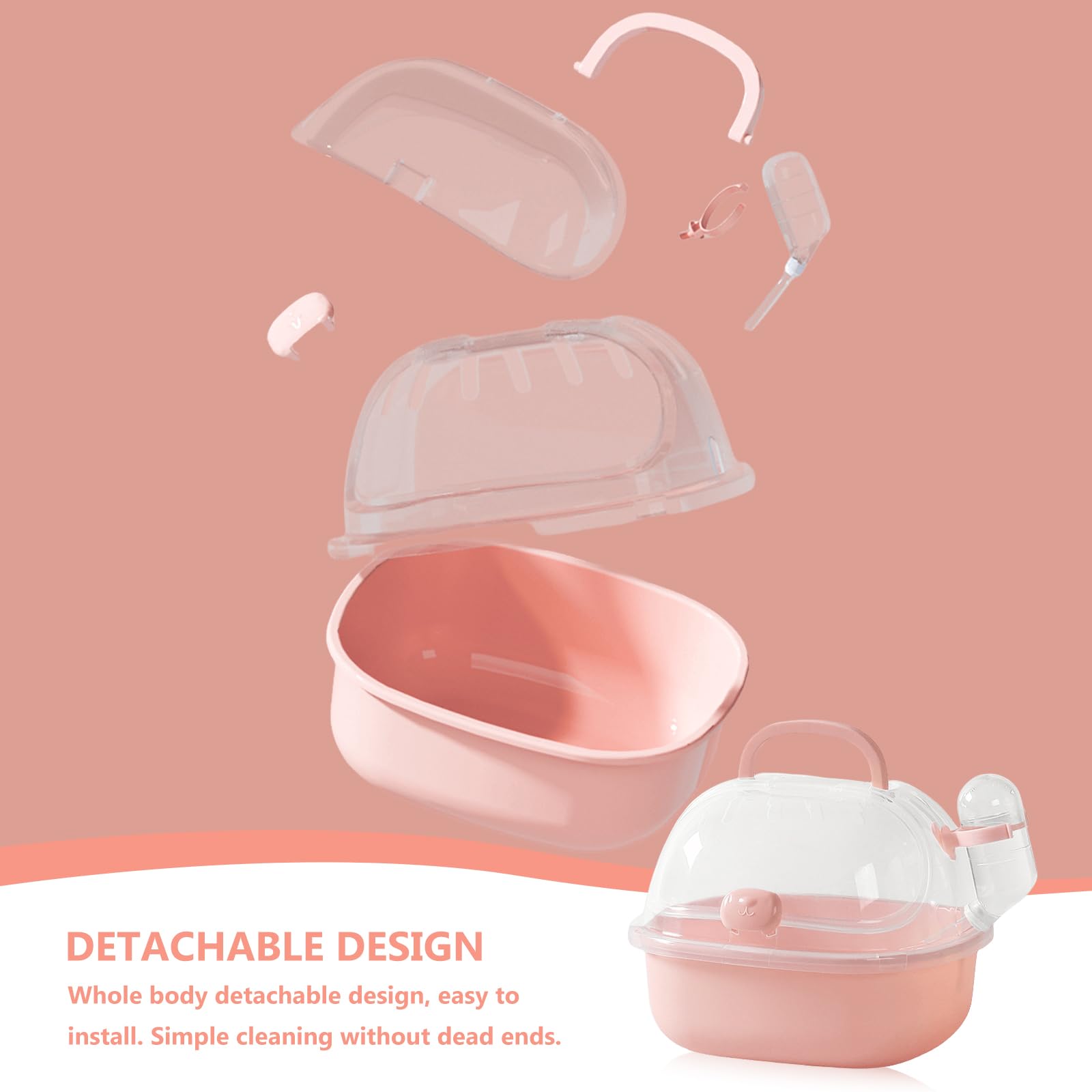 Boîte de transport pour hamster avec bouteille d'eau, portable, avec poignée confortable, 20 L x 18 l x 19 H cm, boîte de voyage pour souris, cochon d'Inde, lapin (rose)