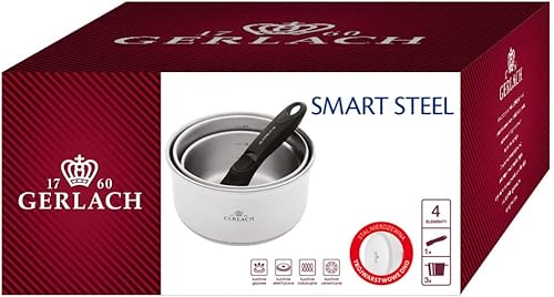 Miniatura 9 de Gerlach Smart Steel - Juego de cacerolas de acero inoxidable, mango extraíble, juego de cacerolas, utensilios de cocina de inducción, juego de 3