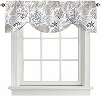 Vista 39 de Cenefa de amarre para ventanas, cortinas náuticas costeras de coral oceánico, cenefas con bolsillo para barra, tratamientos para ventanas