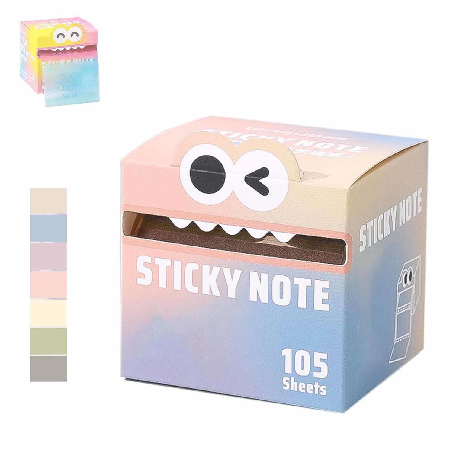Cute Monster Pattern Sticky Note,Transparent Sticky Notes,Fun Pastel Pull-Out Memo Pads,Clear Pearlescent Notepad Self-Adhesive - 105 Sheets,for Office School Students Notebook Reminders(G)