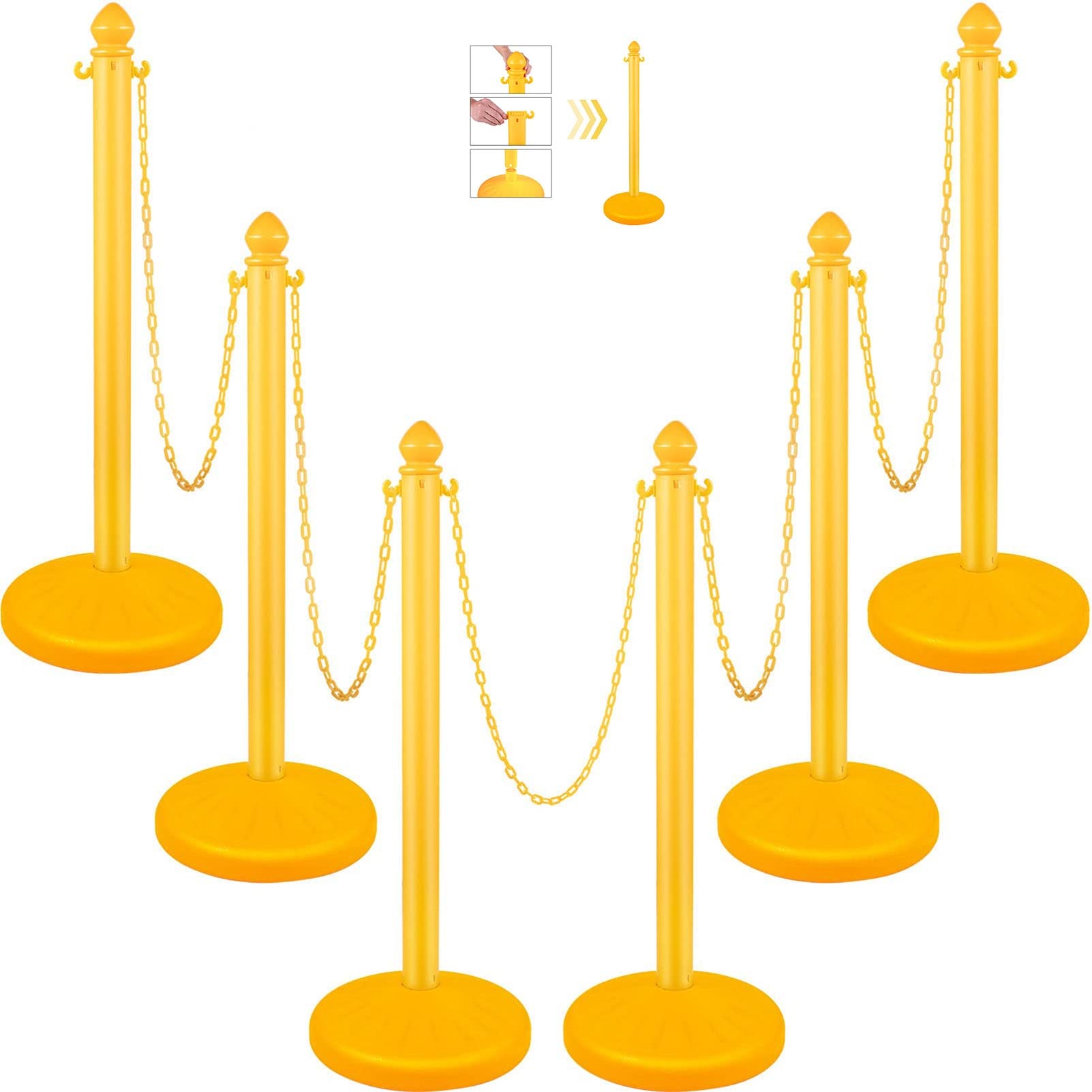 Barriera di Parcheggio Espandibile - Coni di Sicurezza con Catena (Confezione da 4), Base di Montaggio Portatile Riempibile da 10 Libbre, Coni di Traffico per Pali Delimitatori (Color : 6pcs Yellow)