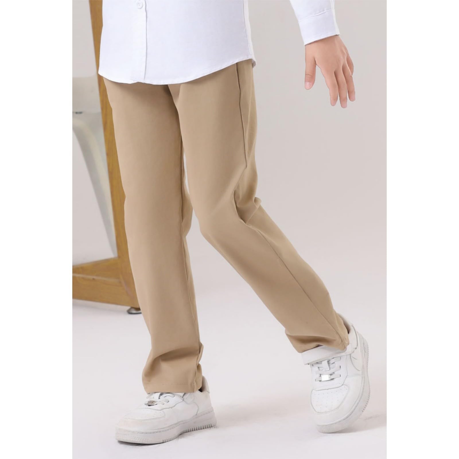 WINWUQB - Pantaloni da scuola per ragazzi, gamba dritta, pantaloni chino