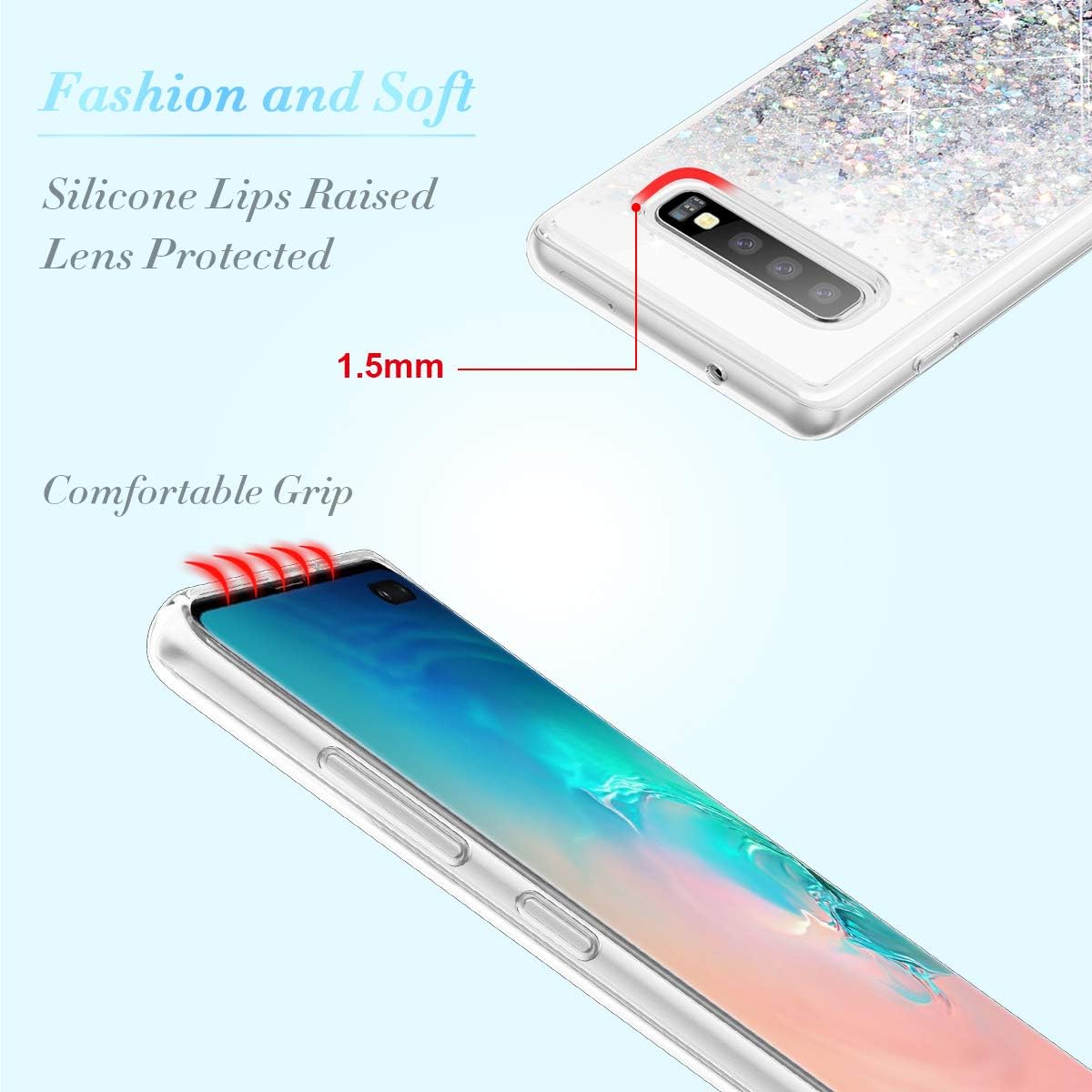 Caka Galaxy S10 Plus Case, Galaxy S10 Plus Glitter Case for Girls Women Liquid Luxury Fashion Bling Flowing Floating Sparkle Glitter Soft TPU Case for Samsung Galaxy S10 Plus (Silver)