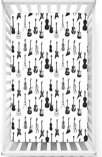 Sábana bajera ajustable para cuna pequeña con temática musical, sábana portátil para colchón para cuna o para cama de niño pequeño, 24 x 38