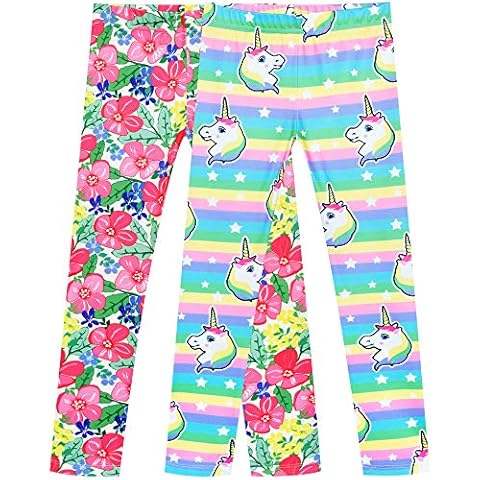 Sunny Fashion Girls Unicorn Floral Leggings 2-Pack Cover