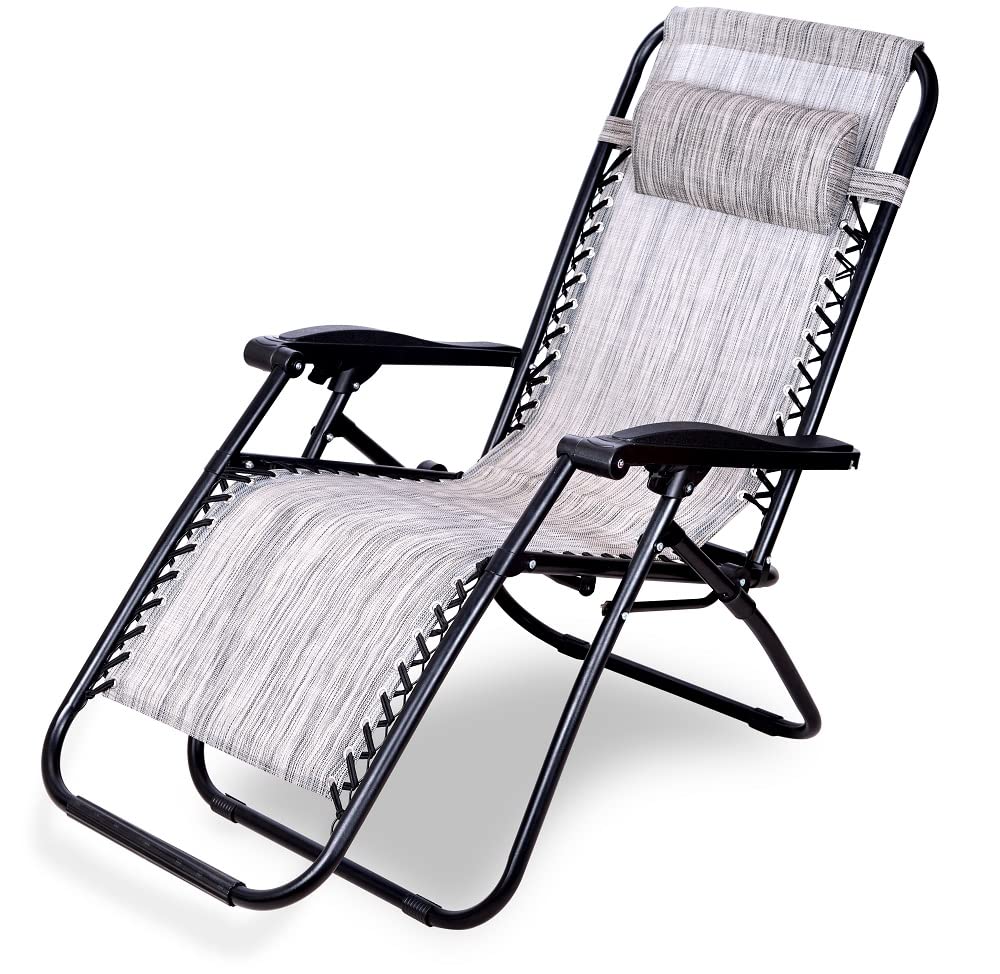 Ash & Roh® Zero Gravity Lawn Chair Anti Gravity Lounge Chair Adjustable Recliner Pillow Outdoor Camp Chair for Poolside Backyard Beach, Support (Grey Denim)