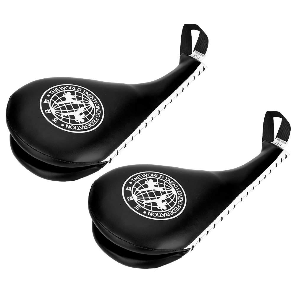 BORDSTRACT Taekwondo Kick Pads, Confezione da 2 Imbottiture in Pelle PU E Spugna Ad Alta Densità Kickboxing Striking Pad, Attrezzatura da Allenamento Per Karate, TKD, Arti Marziali, Dojo(Nero)