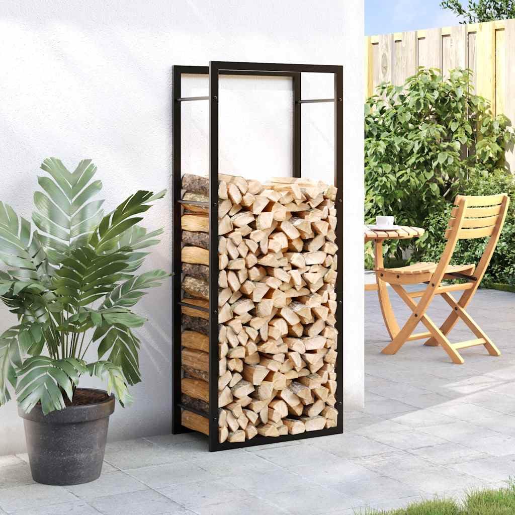 Brennholzregal Mattschwarz 50x28x132 cm Stahl Kaminholzregal für Feuerholz Lagerung, Holzständer für Scheite neben Kamin Ofen Terrasse Garten Schuppen
