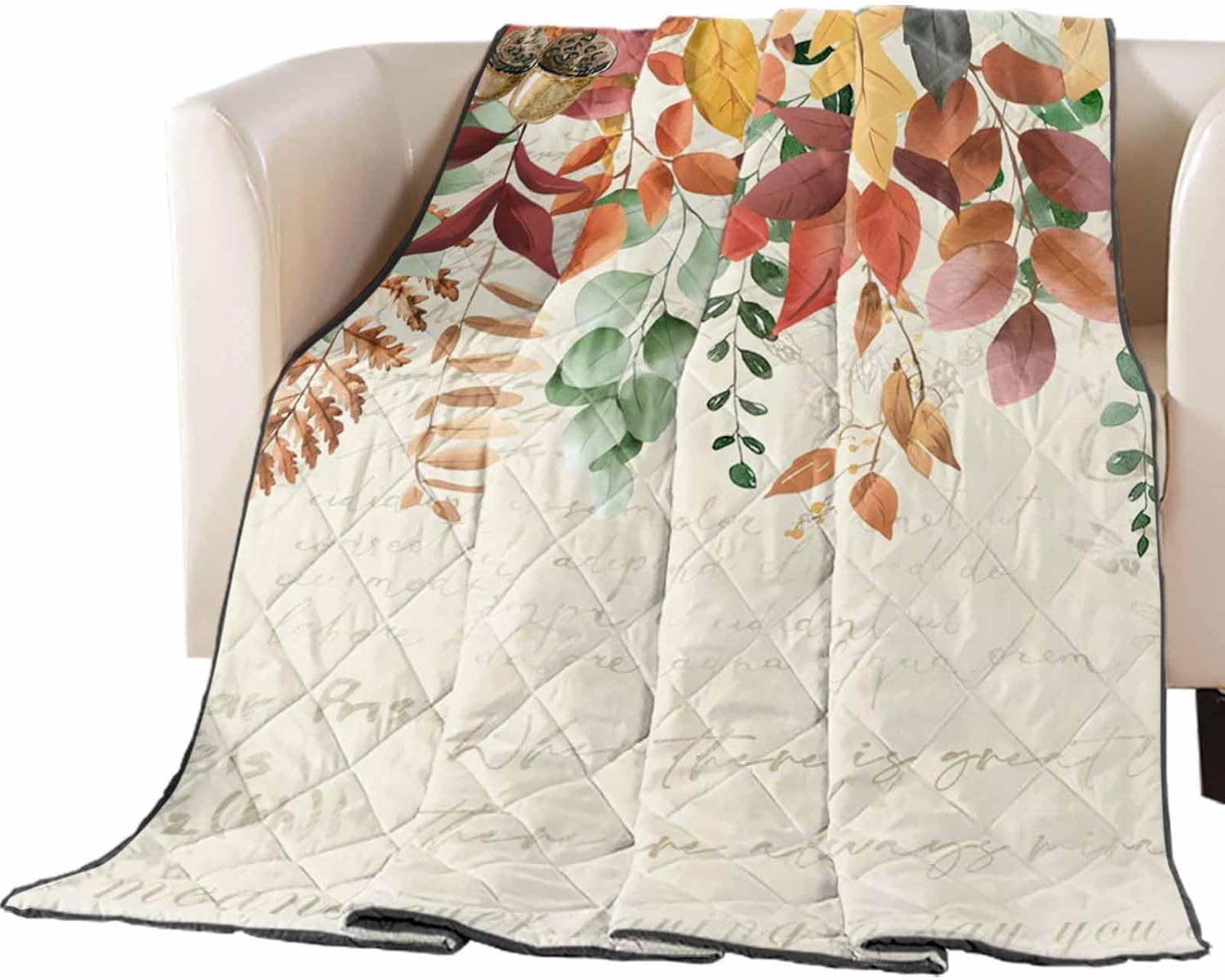 Quilt California King Luxury Quilted Comforter Bedspread-Thin Soft Cozy, Fall Harvest Rustic Thanksgiving Autumn Eucalyptus Leaves Reversible Stitched Lightweight Quilt Coverlet for All Season
