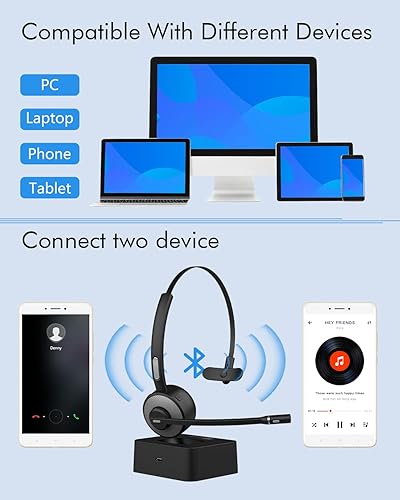Miniatura 2 de HUAKUA Auriculares Bluetooth con micrófono, auriculares de camionero de una sola oreja con cancelación de ruido, auriculares inalámbricos con