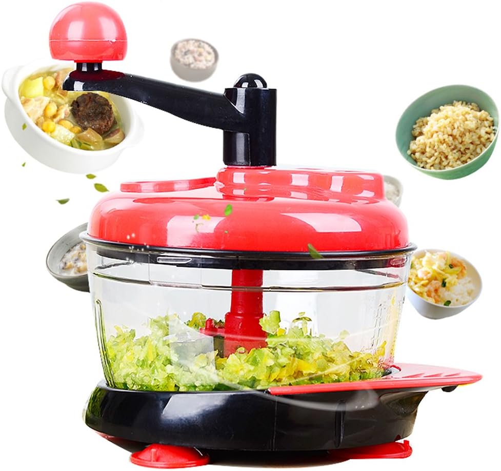 TOPCHANCES Food Chopper,Manual Kitchen Mini Meat Grinder Chopper Shredder Food Chopper Stainless Steel Kitchen Tool for Meat, Vegetables, Fruit and Nuts 220V (Red)