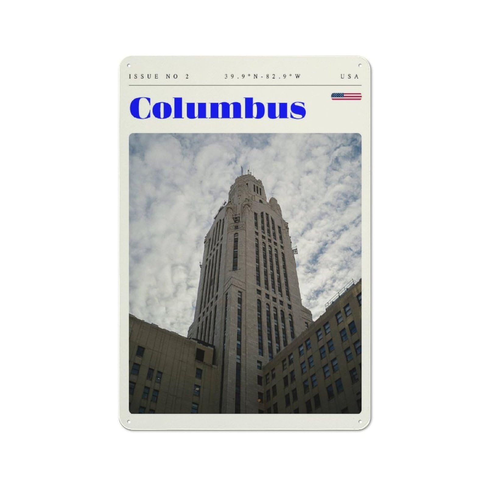 Junmoney Style-4 Columbus Ohio Cityscape Travel Art Tin Wall Sign 30X20cm, Retro Novelty Wall Art For Bedroom, Kitchen, Office Or Living Room