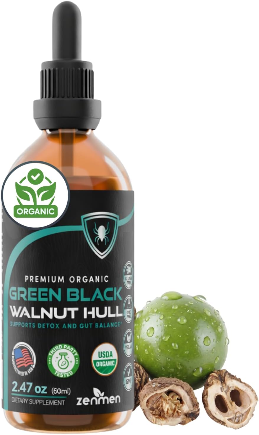 Organic Green Black Walnut Tincture, Immune Support & Antioxidant Source, 2.32oz/60ml, Ve