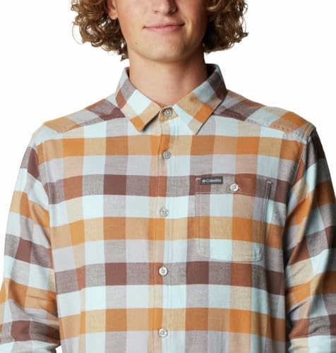 Image of Columbia Mens Cornell Woods Flannel Long Sleeve Shirt, Sky Blue Multi Buffalo Check, M