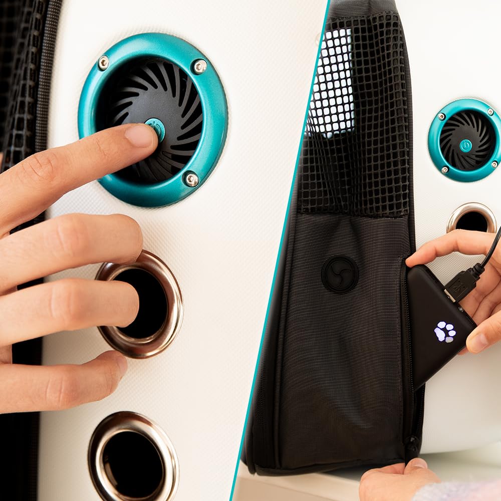 Cecotec Pumba 1800 Travel Fan, sistema di ventilazione, luce interna, grande schermo scuro, ventilatore con 2 velocità, animali domestici fino a 8 kg, design ergonomico, tasca laterale