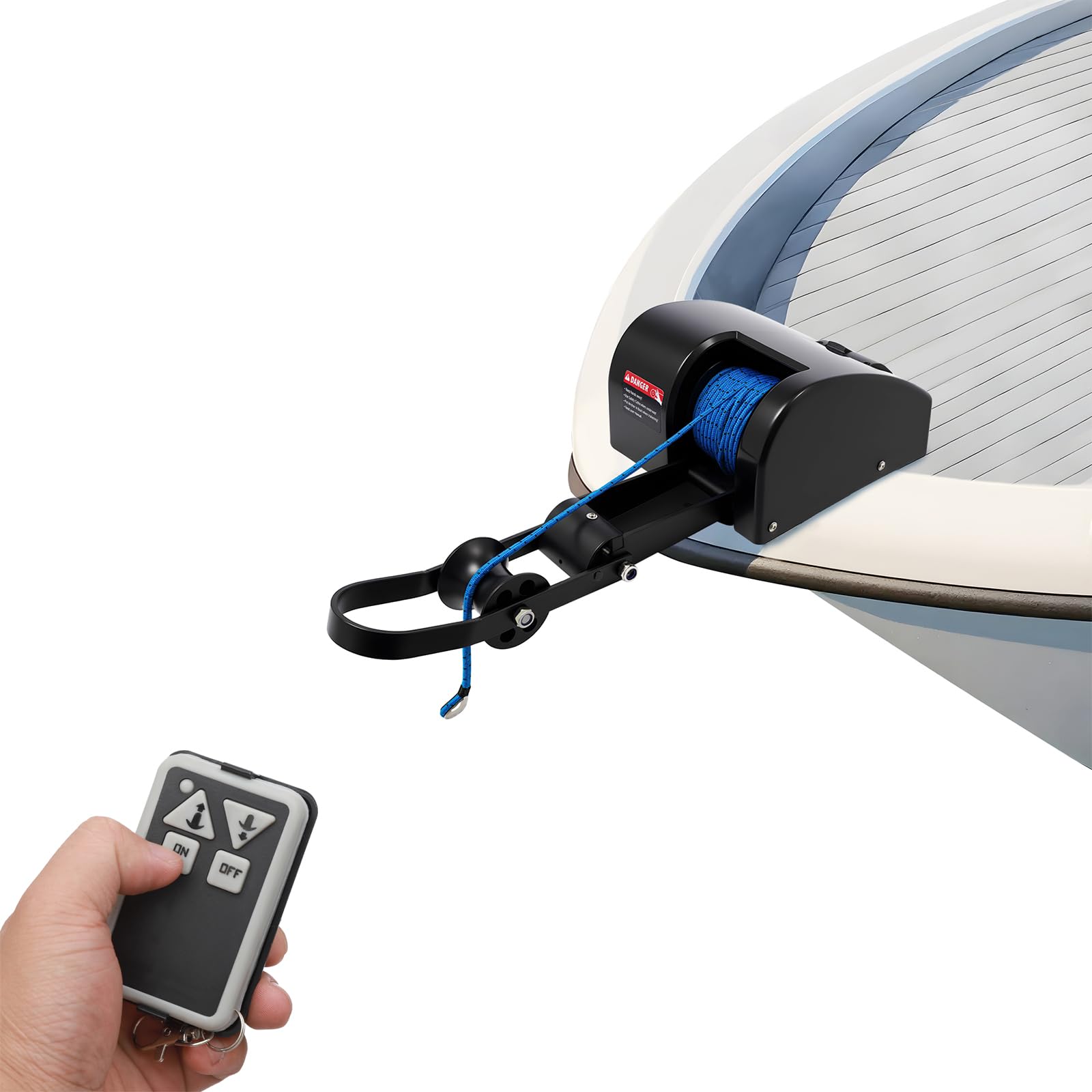 Elektrische Ankerwinde, DC 12V Elektrische Seilwinde mit Funkfernbedienung | Funkfernbedienung bis 10-15m, bis 15.88kg, 317.5kg Bruchfestigkeit, 30.5m Geflochtenem, Elektrische Ankerwinde für Boot