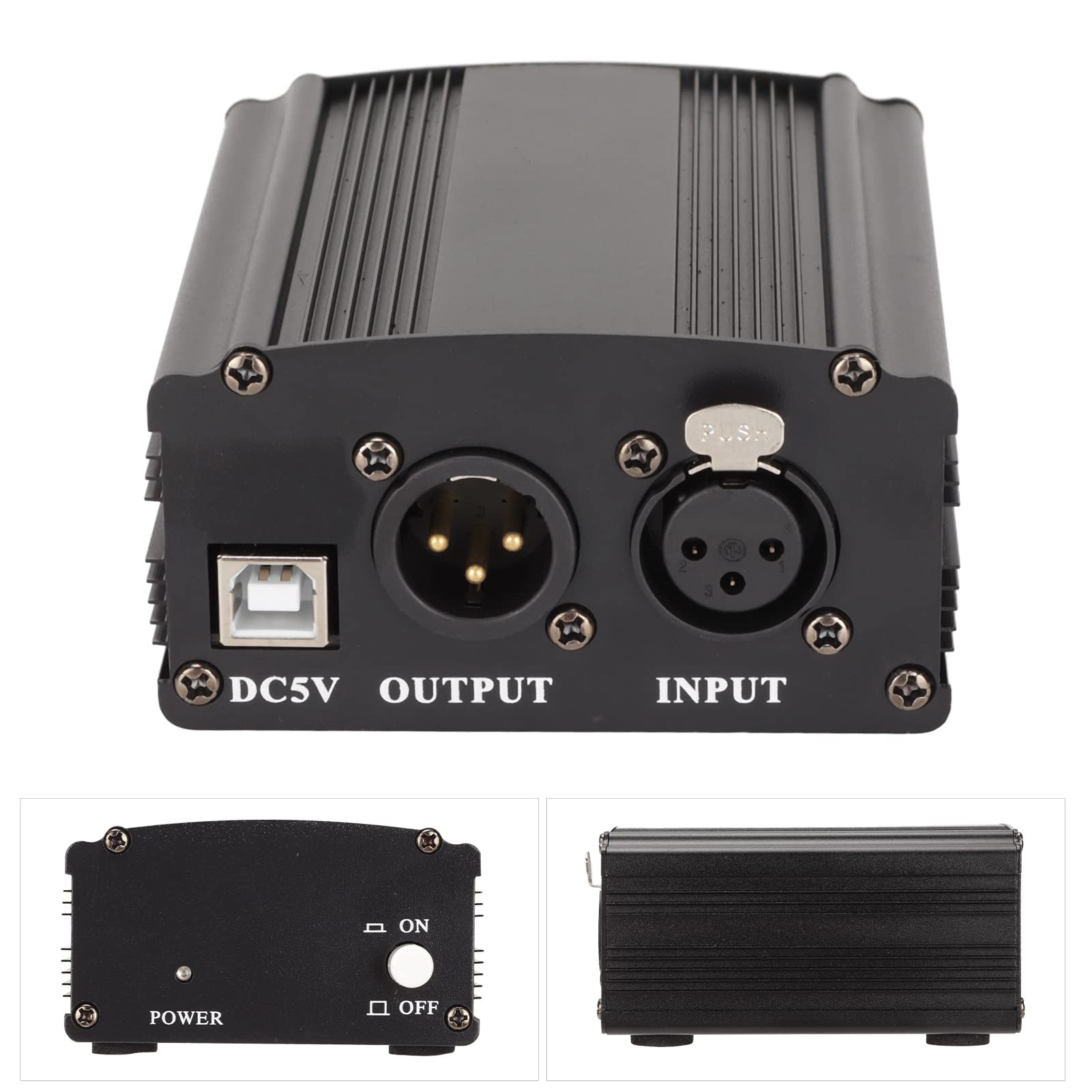 Fuente de Alimentación Fantasma para Micrófono, 1 Canal, Alimentación USB 48 V para Micrófonos de Condensador, con Luz Indicadora, con Cable XLR de 3 Pines