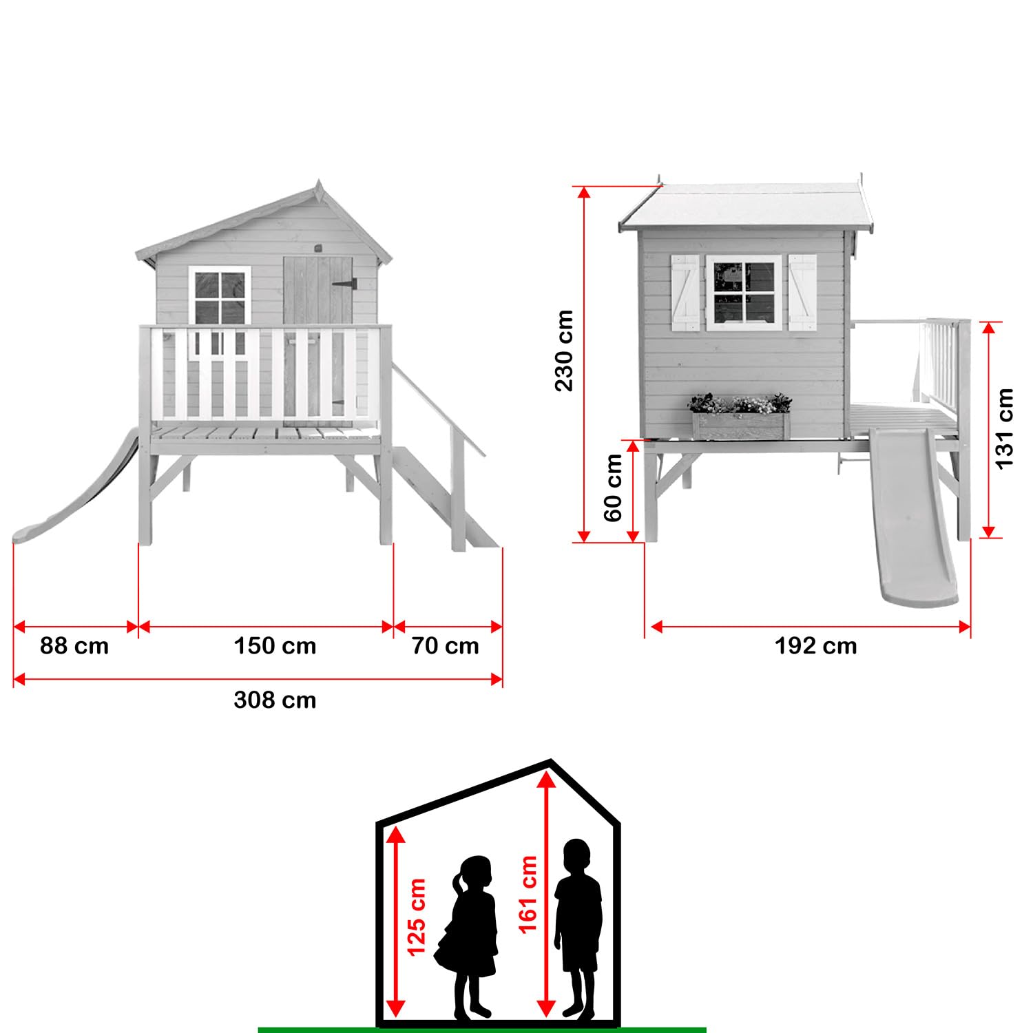 Casita Infantil de Madera Exterior con Tobogán Super OLI | Colores Personalizables | 150 x 192 x A230 cm | Casas Green House
