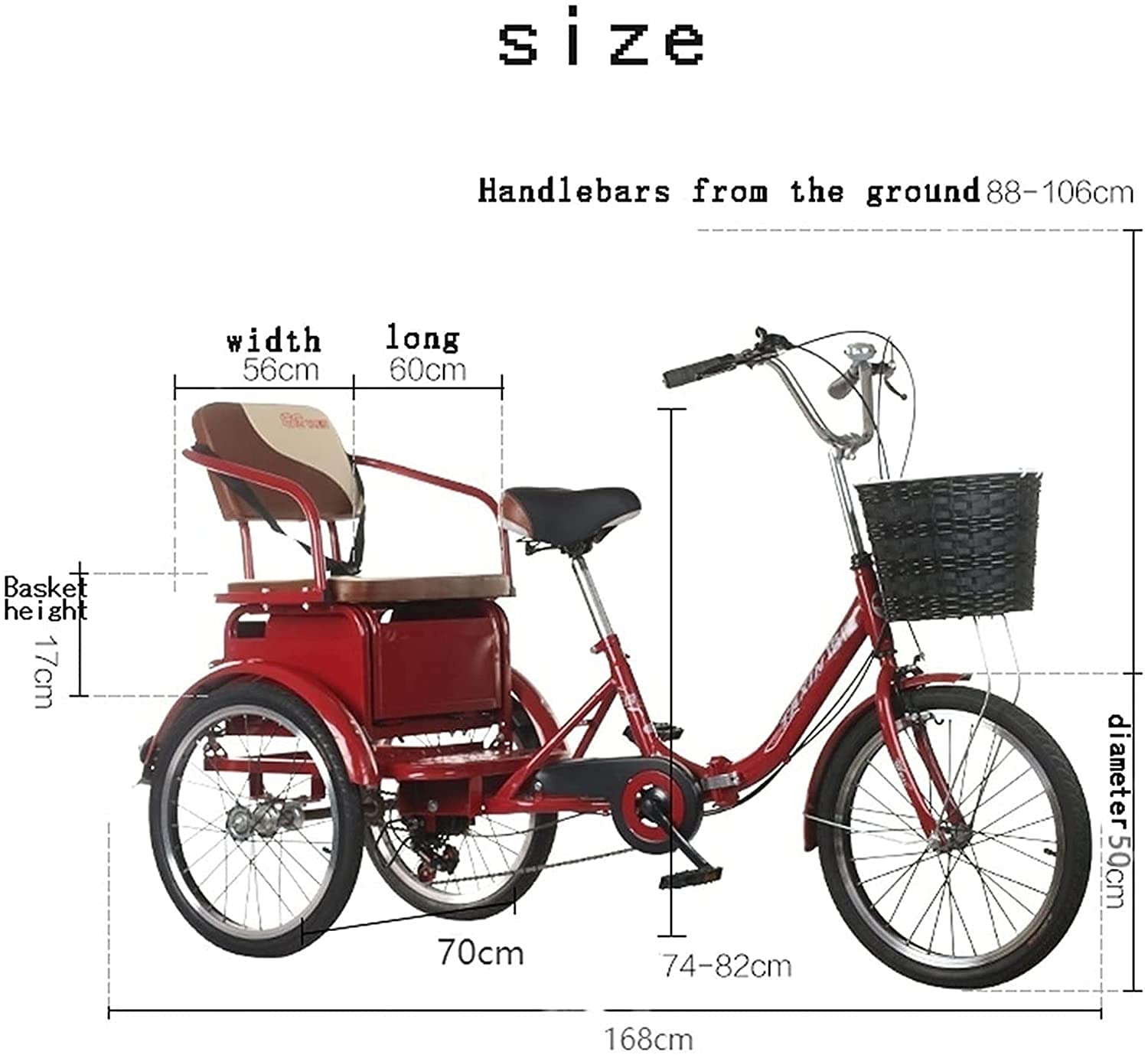 Tricycle cargo pour adulte - Vélo de plage - Vélo de shopping - Vélo pour adulte - 50,8 cm - 6 vitesses - 3 roues - Pliable avec siège arrière pour enfant - Freins avant et arrière - Panier de