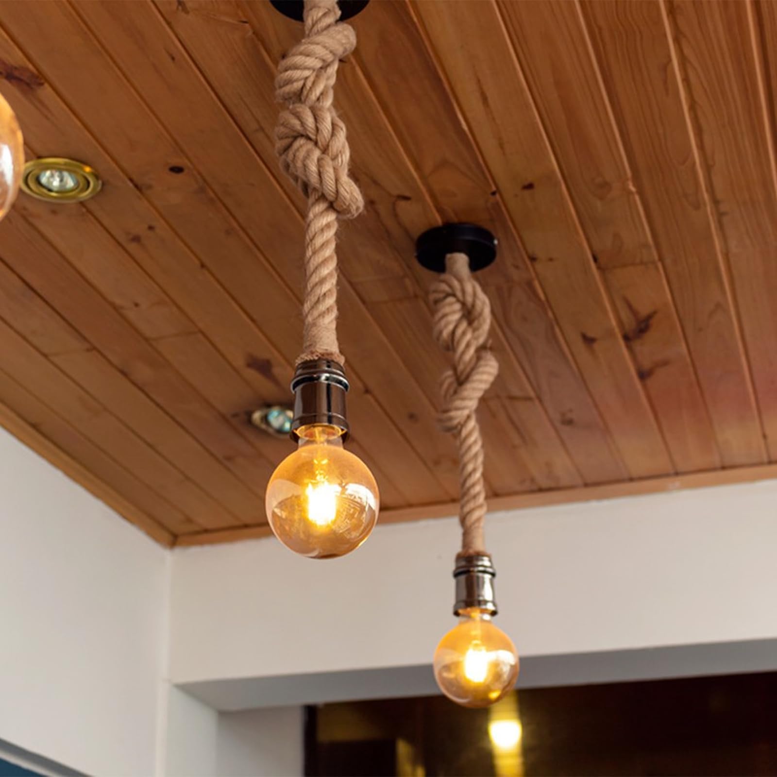 2 Piezas Lampara Techo Vintage Cuerda Lamparas Colgantes de Techo E27 | Portalamparas E27 Cuerda 100 CM Lamparas Techo Colgantes para Comedor Sala Cuarto Balcón (No incluida Bombilla)