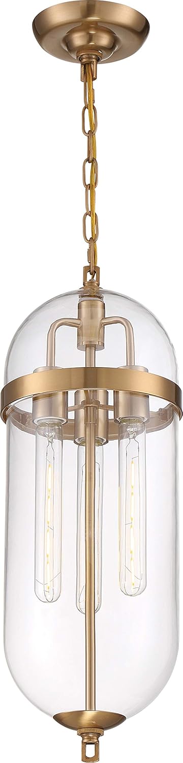Nuvo 60/6913 Fathom Pendant Fixture Natural Brass Finish with Clear Glass, 3 Light