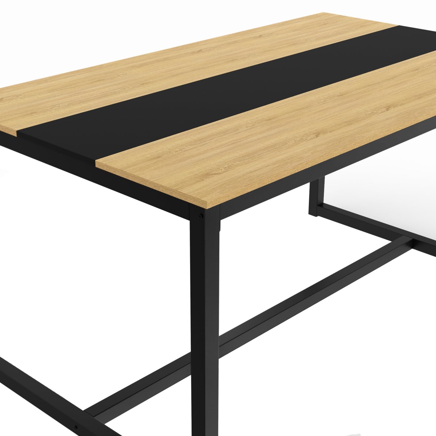 IDMarket - Mesa de comedor rectangular Dover 8 personas con banda central negra, diseño industrial, 150 cm