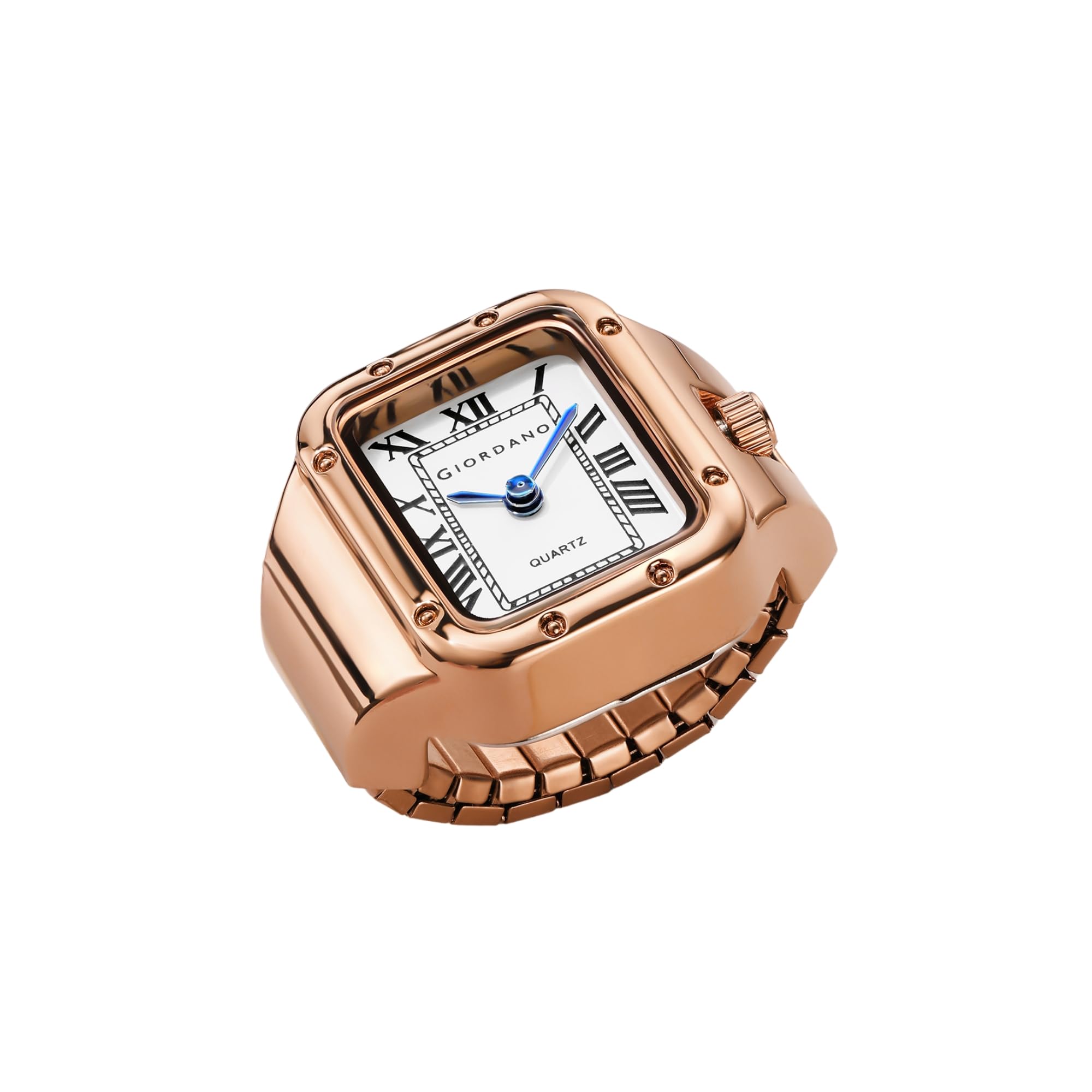 giordano Vintage Style Analog Ring Watch for Women with Rectangular White Dial, Roman Numeral Markers, Blue Hands, Quartz Movement and Stainless Steel Case - GZ-60186-picture-10