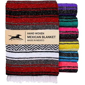 El Paso Designs Mexican Yoga Blanket | Colorful Falsa Serape | Park Blanket, Yoga Towel, Picnic, Beach Blanket, Patio Blanket, Soft Woven Saddle Blanket, Boho Home Décor (Burgundy)