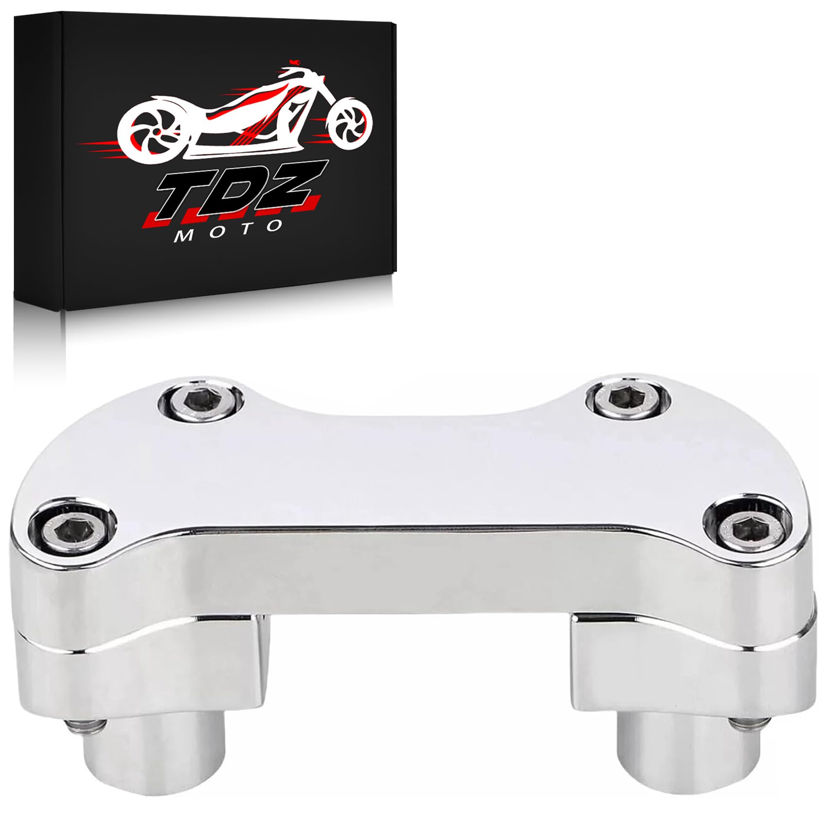 TDZ 1” inch Handlebar Riser/Top Clamp Kit Chrome 2" Tall for Harley Touring Softail Sportster Dyna, (rise height：2" ；for 1" Handlebar)