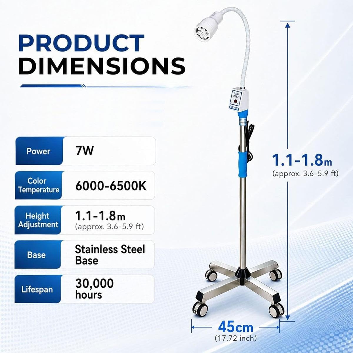 Lampada da visita medica a LED da 21 W con collo di cigno flessibile