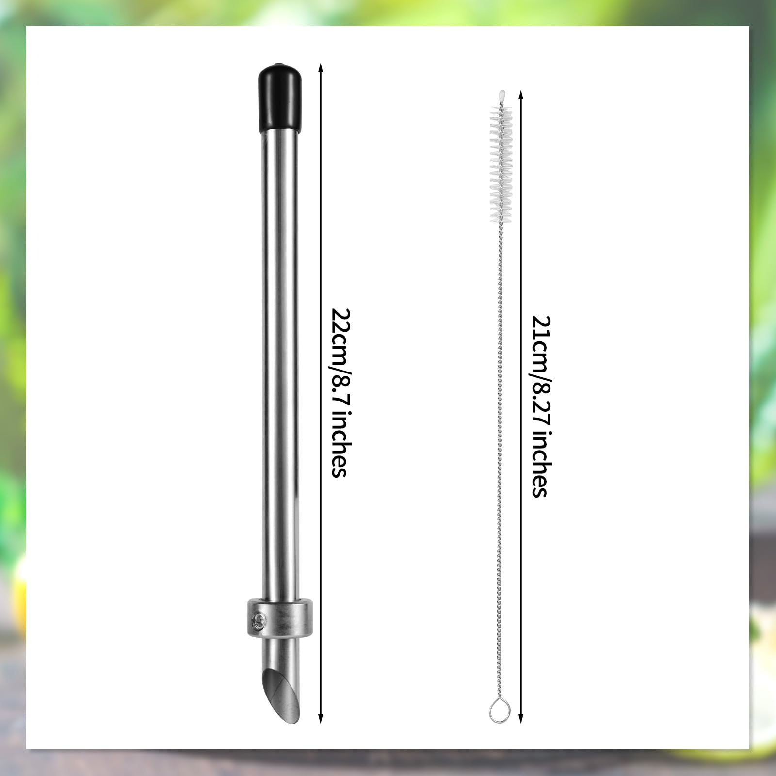 2pcs Straw Puncher for Plastic Lids Lemonade, 8.7in Straw Hole Puncher with Cleaning Brush Stainless Steel Cup Lid Hole Punch Tools Stand Supplies for Drinks Cafe Fresh Squeezed Lemonade - Image 2