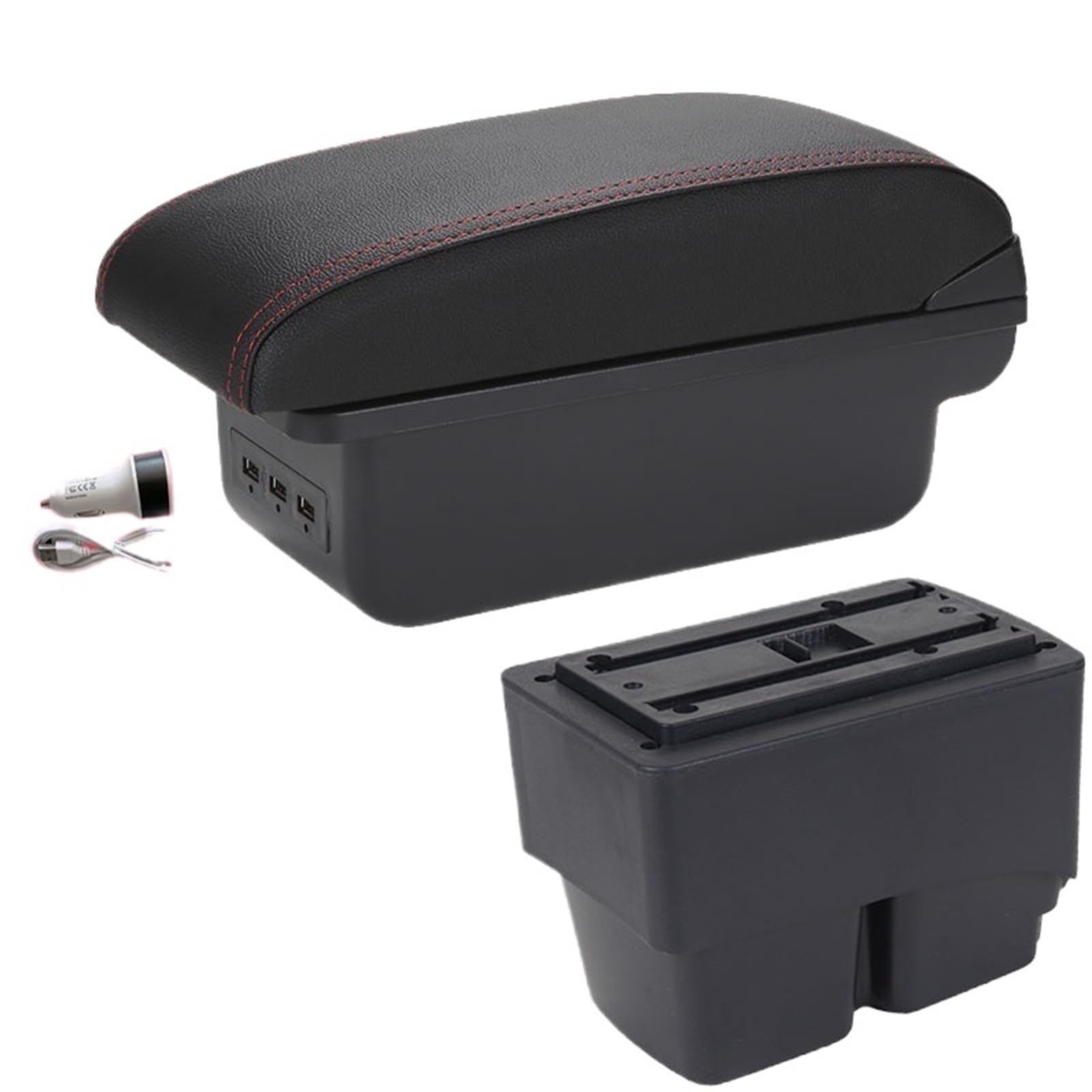 XINQQDC Console Armrest Armrest Box Fit For Ford Fiesta MK7 Car Armrest 2009-2017 Storage Box Interior Details Accessories Easy Installation Car Armrest Organizer(B1 Black red 3USB)