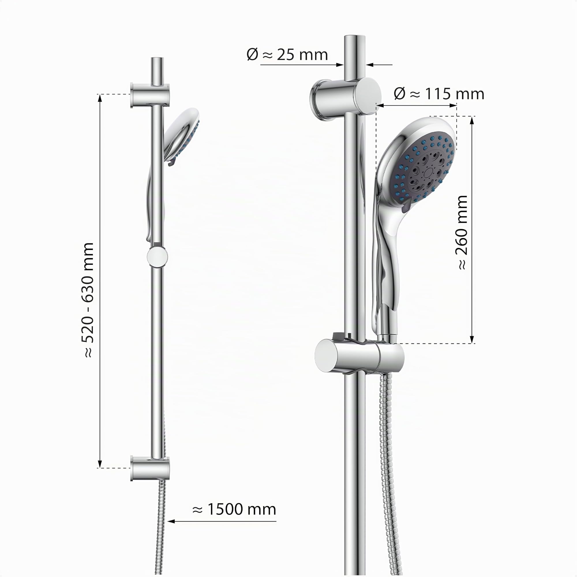 EISL WELLY DX6051CSB - Doccetta con tubo e supporto, inclusa guarnizione per risparmio d'acqua, soffione doccia con tubo, cromato