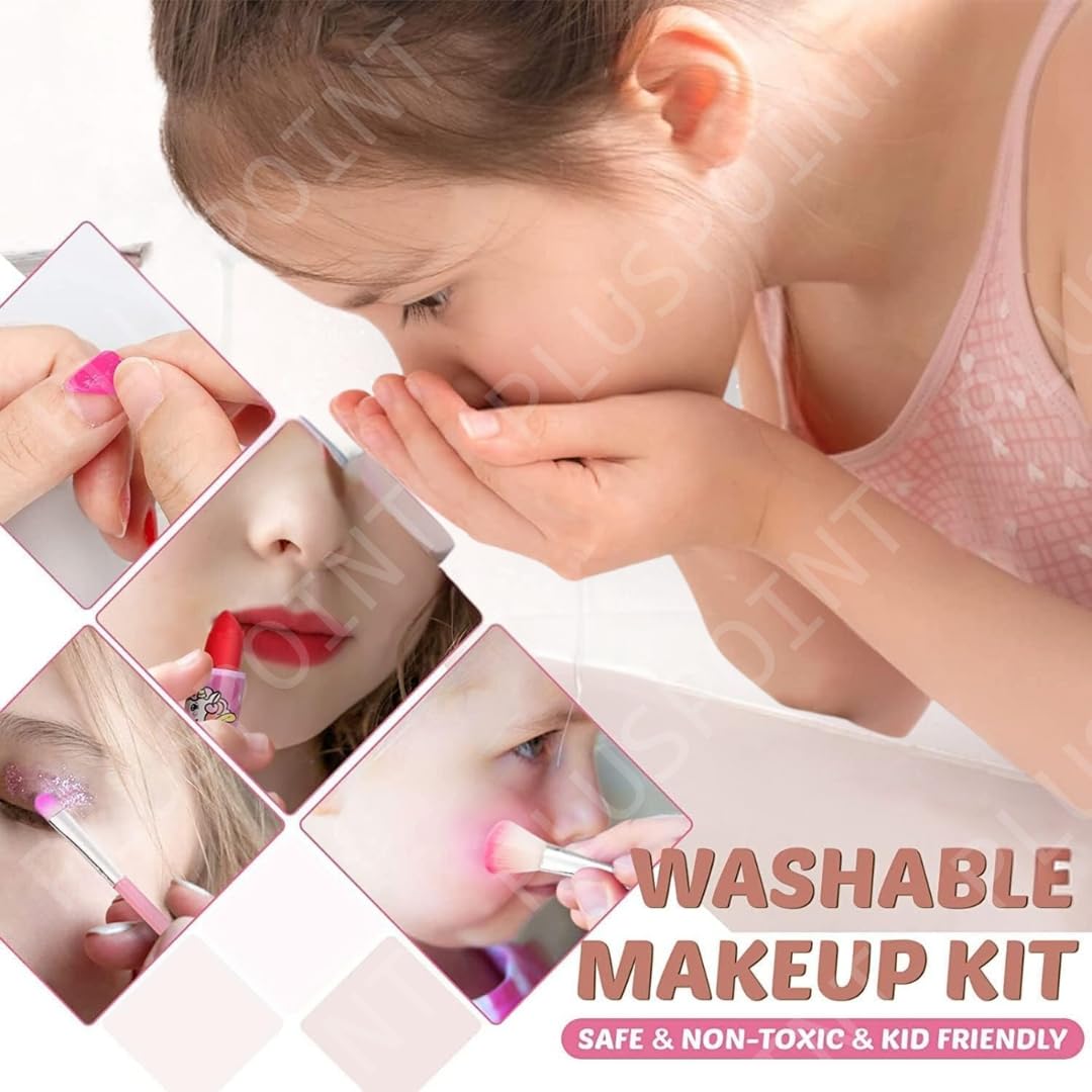 PLUSPOINT Kids Makeup Kit for Girls, Washable Makeup Set for Girls, Make up Set for Kids, Girl Toys Children Play Beauty Kit with Folding Case Birthday Gifts for Girls Age 4 5 6 7 8 Year Old 4