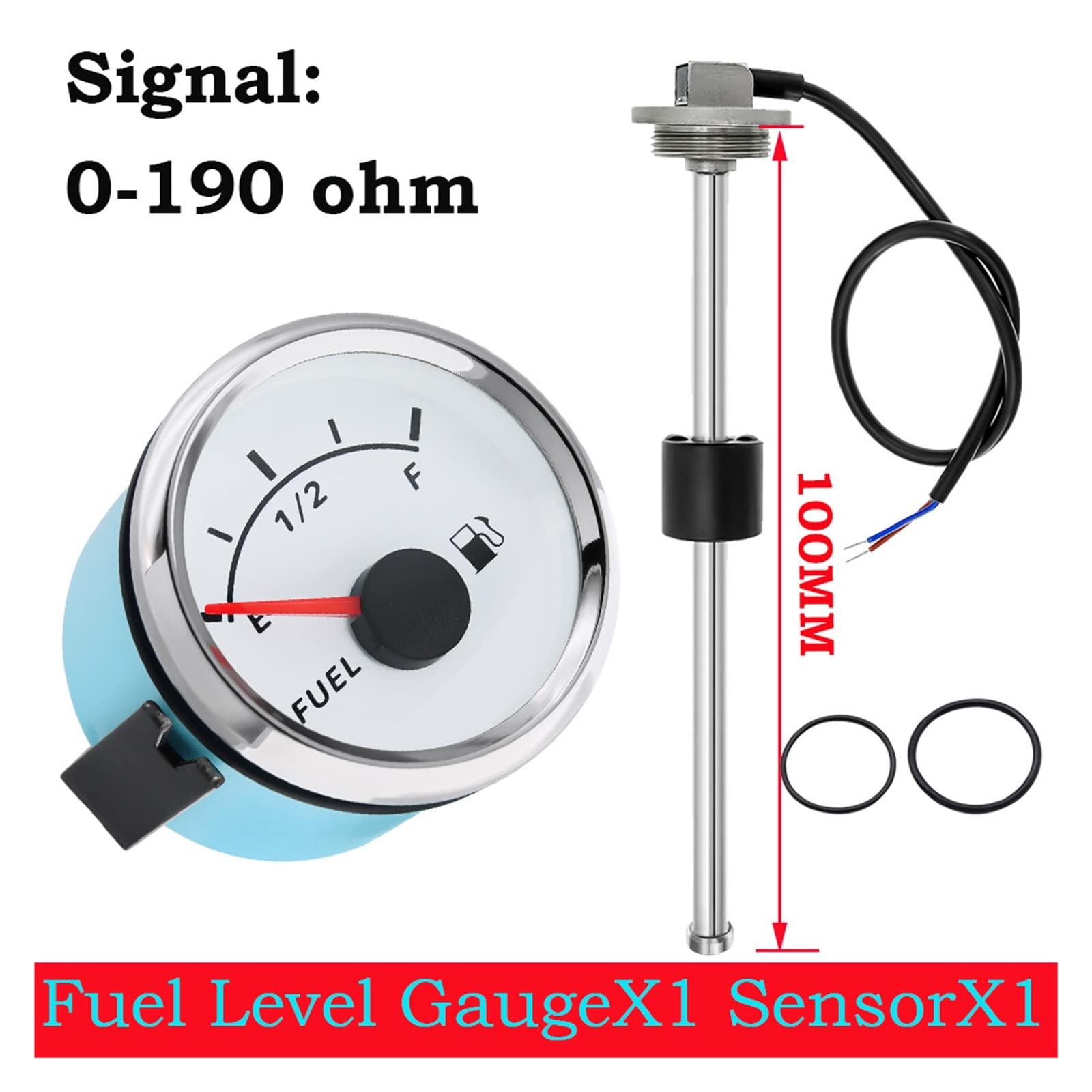 Indicador de nivel de combustible Indicador de nivel de combustible de tanque de líquido de aceite de 0-190ohm, indicador de nivel de combustible de 52MM con Sensor de nivel de combustible de 100MM, 1