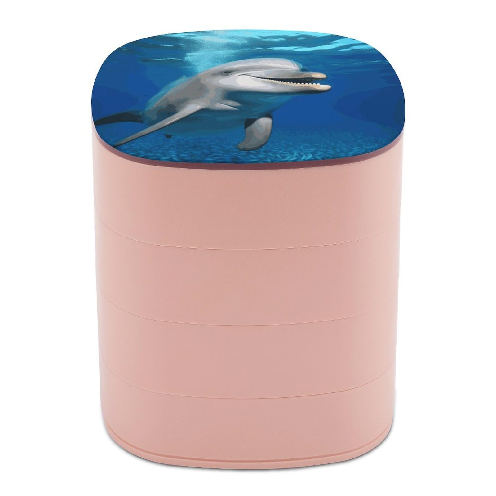 Btcowzrv Women's Style Happy Dolphin Jewelry Organizer With Mirror, 4-Layer Rotating Jewelry Box For Ring Earring Necklaces Bracelets Hair Accessories, Gift For