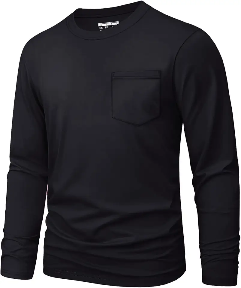 MAGNIVIT Men's Long Sleeve Cotton Shirts with Pocket Crew Neck Casual T-Shirt Regular Fit Solid Top Soft Shirt 2026