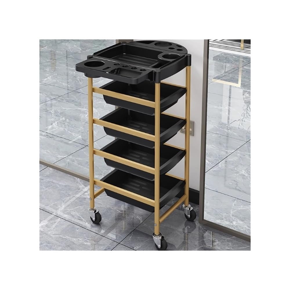 Carrello Salone Carrello for attrezzi da parrucchiere, estetica e unghie, ripiano portaoggetti for tintura stiratura(Gold)
