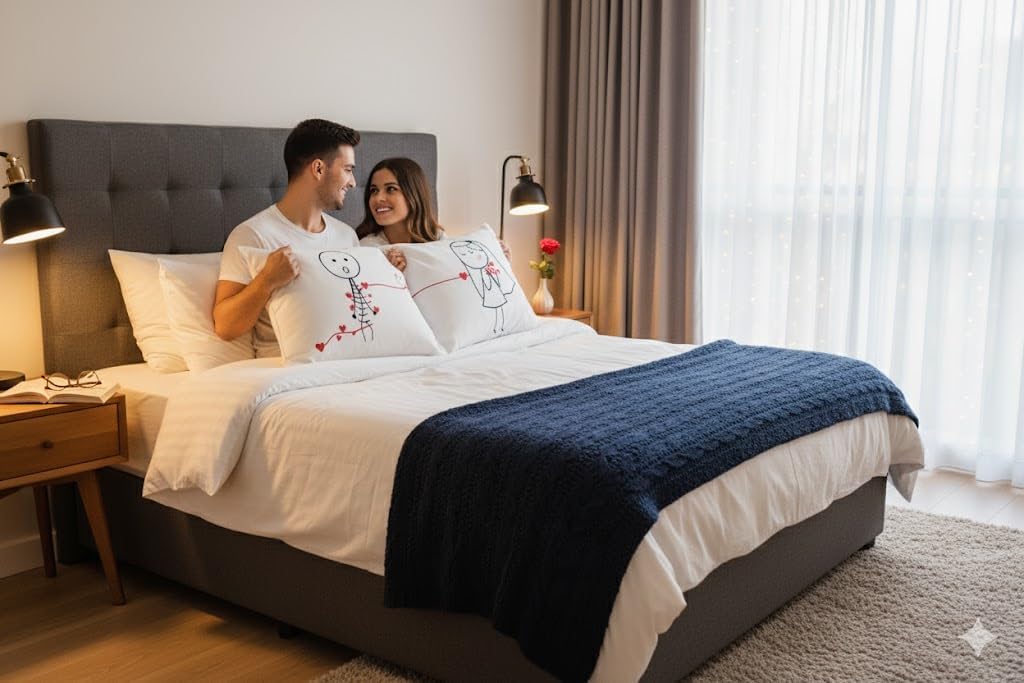 Romantic Couple Pillowcases Set of 2, Love Knot Satin Pillow Covers, Wedding Honeymoon for Couples, Bride and Groom Bedroom Decor, Fits 27 x 18 Inch Pillows