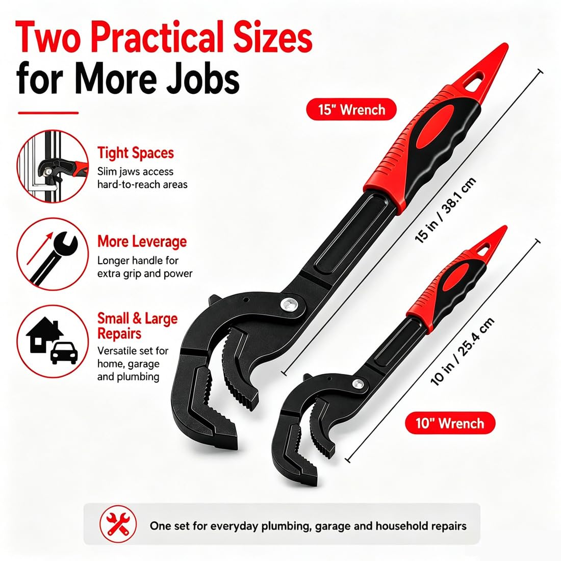 Llave Universal De Ahorro De Esfuerzo, Llave Autoajustable, Llave De Tubo Con Agarre Rápido Power Grip, Set De Llaves Autoajustables Para Tuercas, Tubos, Accesorios Y Reparación (Orange,2 pcs)