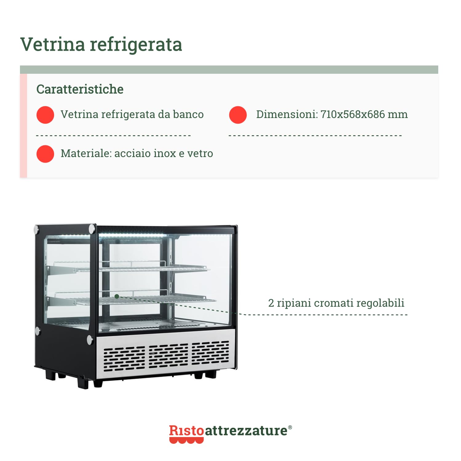 Ristoattrezzature - Vetrina refrigerata da banco 71x56,8x68,6h cm vetro dritto 4 lati in vetro 120 lt +2 +10 °C