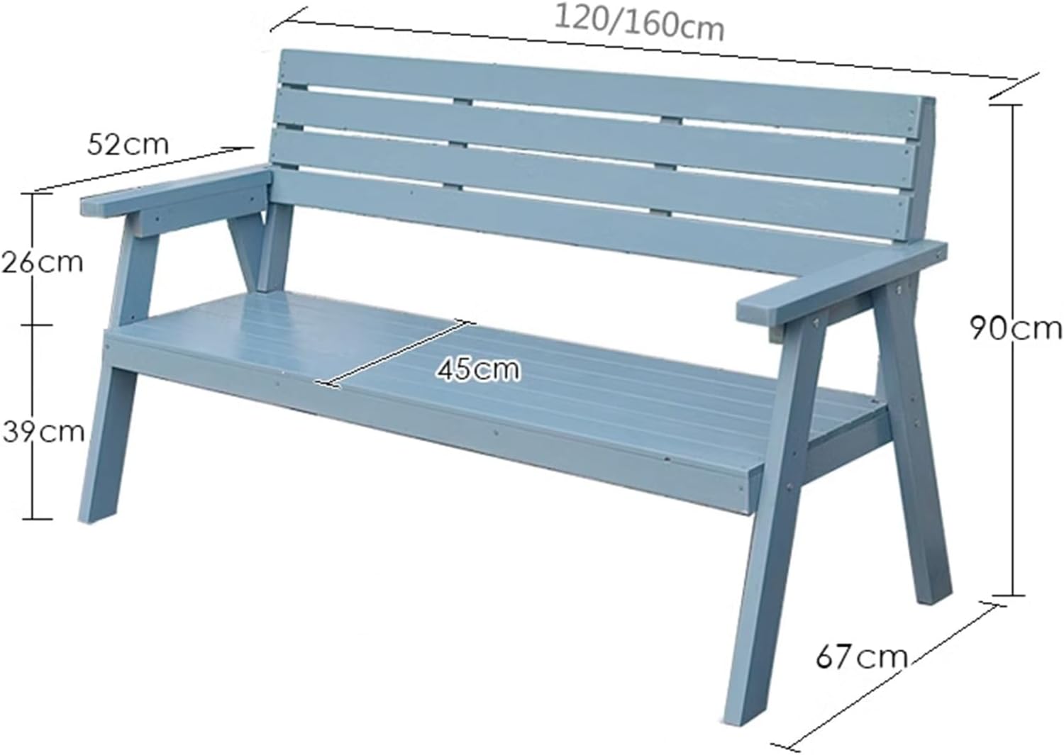 bancas de Patio Exterior Solid Wood Garden Bench, 2-Person Outdoor Porch Bench with Backrest, Suitable for Park Courtyard Balcony, Blue(120x67x90CM)
