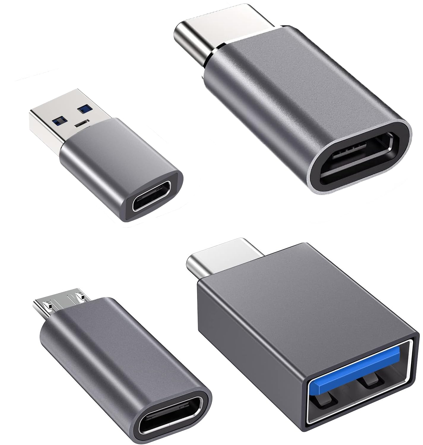 AquaFalcon USB C to USB Adapter (4 Pack) 3.1 USB C Female to USB Male Adapter, USB C to Micro USB Adapter OTG, Type C Charger Converter Compatible with iPhone, PC, Samsung, iPad, Laptop (Silvery)