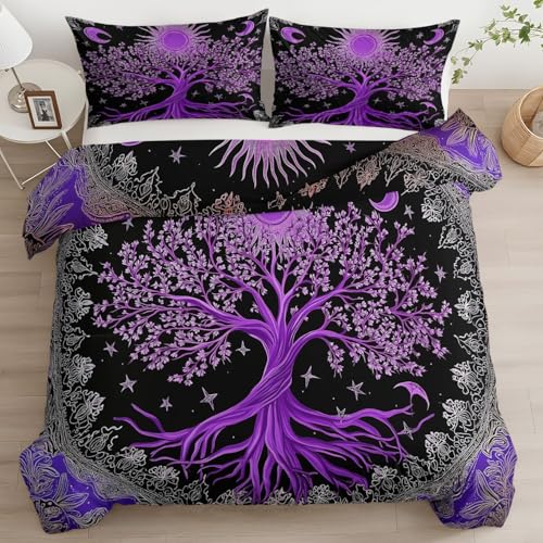 Funda de Edredón Juego de Ropa de Cama, 150 x 220 cm Fantasía Plantas Árbol De La Vida 3D Patrón Suave Microfibra Bedding Incluye Funda Nórdica y Funda de Almohada Double Sided