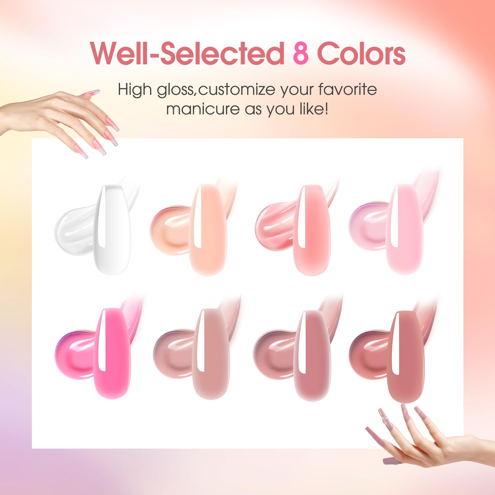 ROSALIND Gel Unghie Ricostruzione Kit Completo, 8pcs 10ml Poligel con Base & Top Coat, Lampada UV e Strumenti, per Fai Da Te a Casa, Professionale Salone, Kit Unghie Gel Nail Art