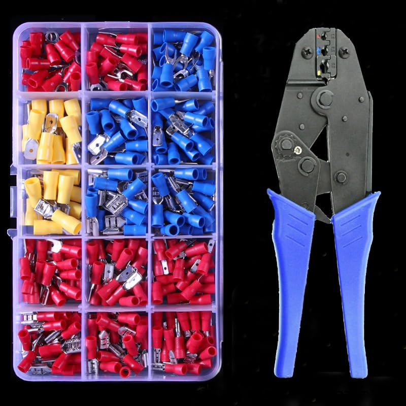 280pcs Spade Insulated Terminals Cable Connector Electrical Wire Crimp Butt Ring Fork Set Ring Lugs Rolled Crimp with Plier VUQLDHAYZ