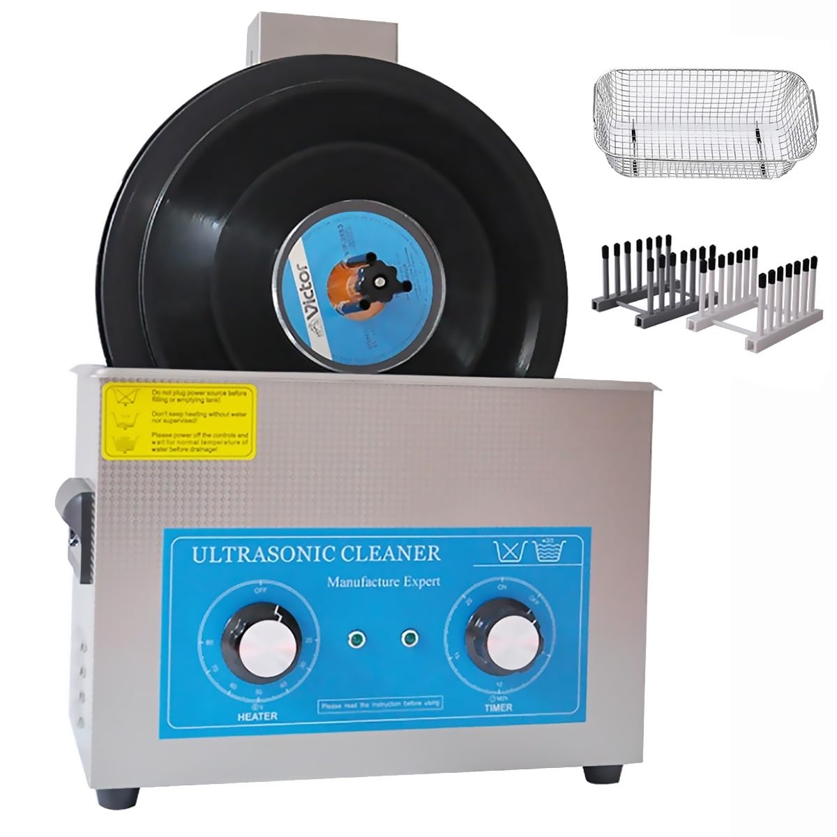 Pulitore ad ultrasuoni, 6,5 l, sistema di pulizia dei dischi in vinile con riscaldatore e timer, macchina professionale per la pulizia dei dischi, include 6 accessori