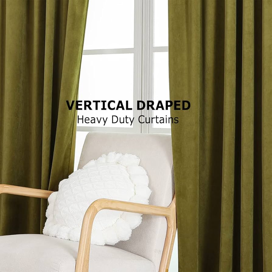 Amazon｜Benedeco オリーブグリーン ベルベットカーテン 寝室の窓用